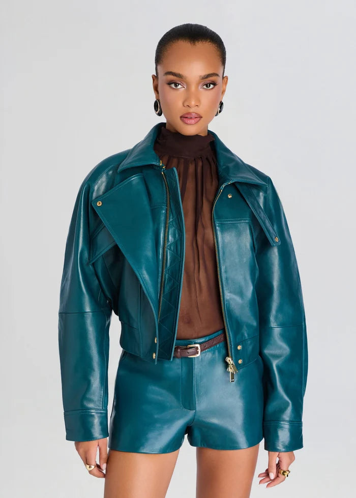 Retrofête Lykke Leather Jacket in Sarcelle