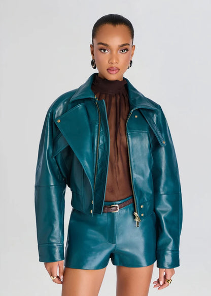 Retrofête Lykke Leather Jacket in Sarcelle