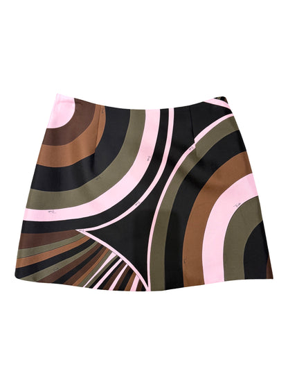 Pucci Iride Print Silk Mini Skirt in Khaki Pink