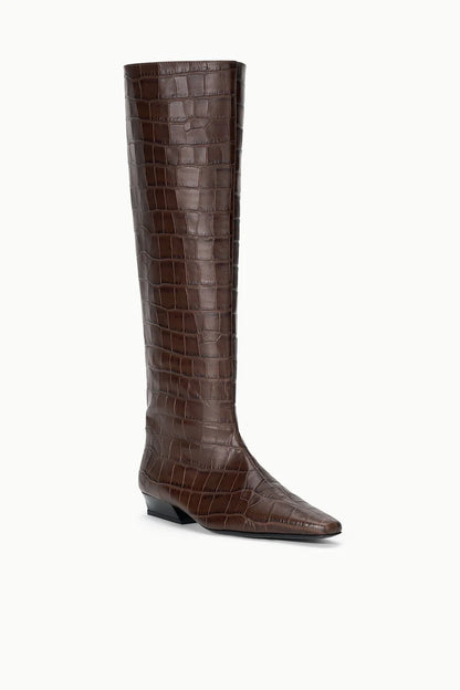 Staud Wally Flat Boot in Espresso Croco