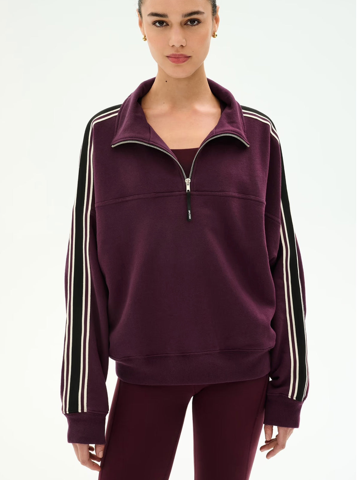 Splits59 Goldie French Terry Oversized Half Zip in Dark Cherry/Black