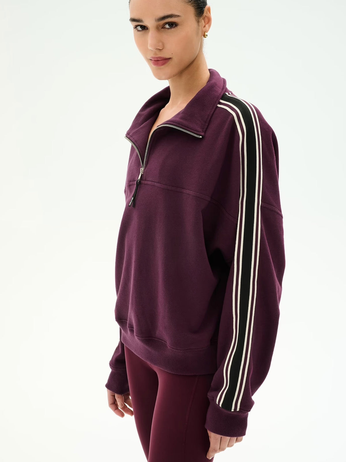 Splits59 Goldie French Terry Oversized Half Zip in Dark Cherry/Black