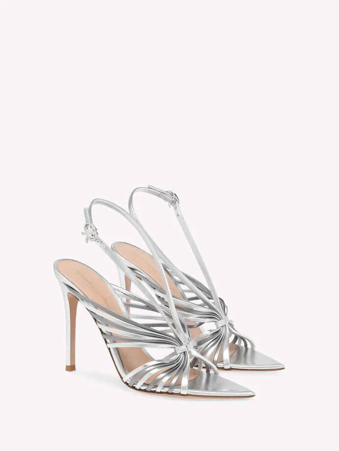 Gianvito Rossi G32784 Muse Nappa Silk Heels in Silver + Steel