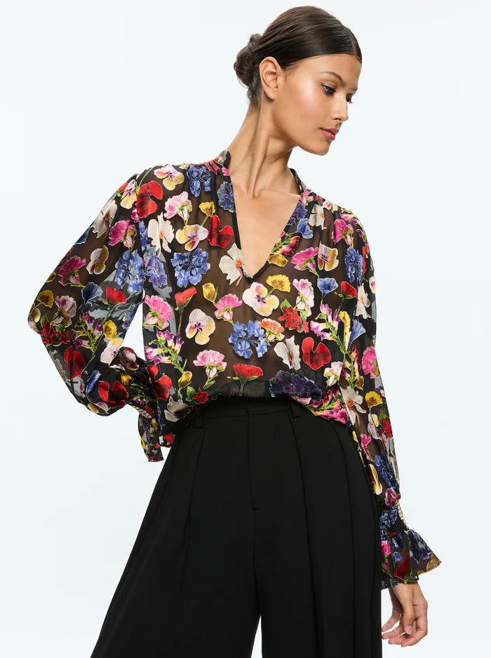 Alice + Olivia Onica Collared Blouse in Timeless Blossom