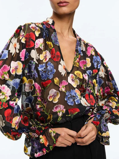 Alice + Olivia Onica Collared Blouse in Timeless Blossom