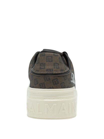 Balmain B-Court-Mini Monogram Sneaker in Marron/Marron Fonce