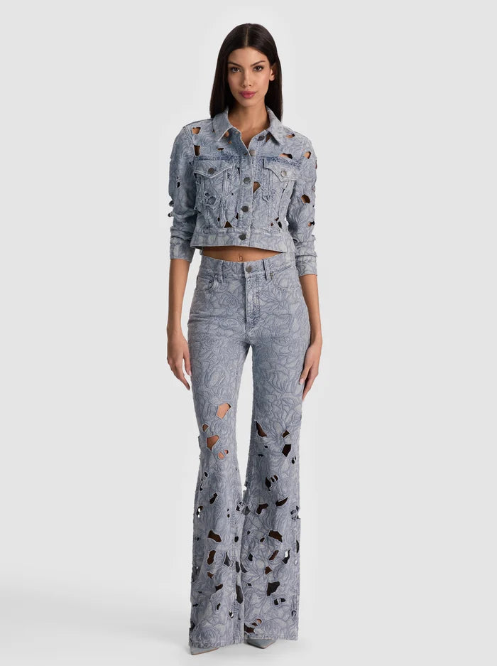 Alice + Olivia Chic Laser-Cut Eyelet Jean in Rockstar Blue