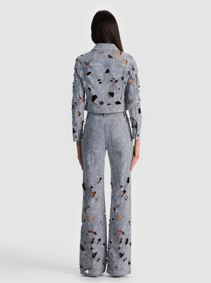 Alice + Olivia Chic Laser-Cut Eyelet Jean in Rockstar Blue