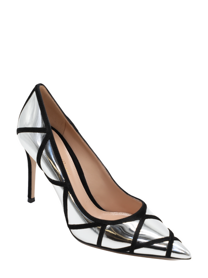 Gianvito Rossi Metal+Camoscio Heel in Silver & Black