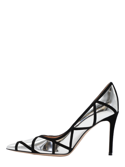Gianvito Rossi Metal+Camoscio Heel in Silver & Black