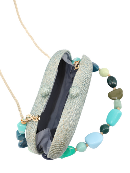 Serpui Lyra Bean Clutch Bag in Gray/Blue
