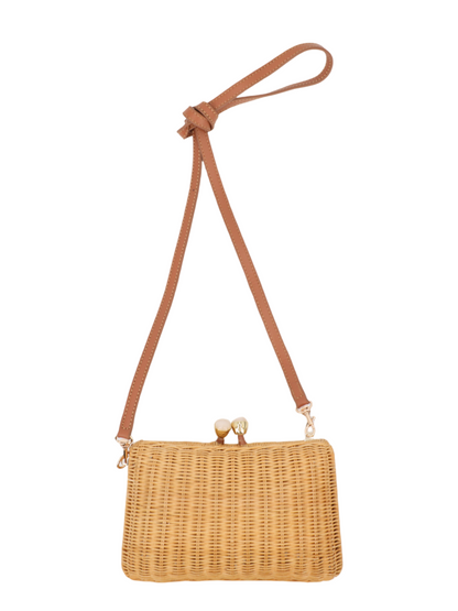 Serpui Charlotte Scales Wicker Clutch in Light Honey