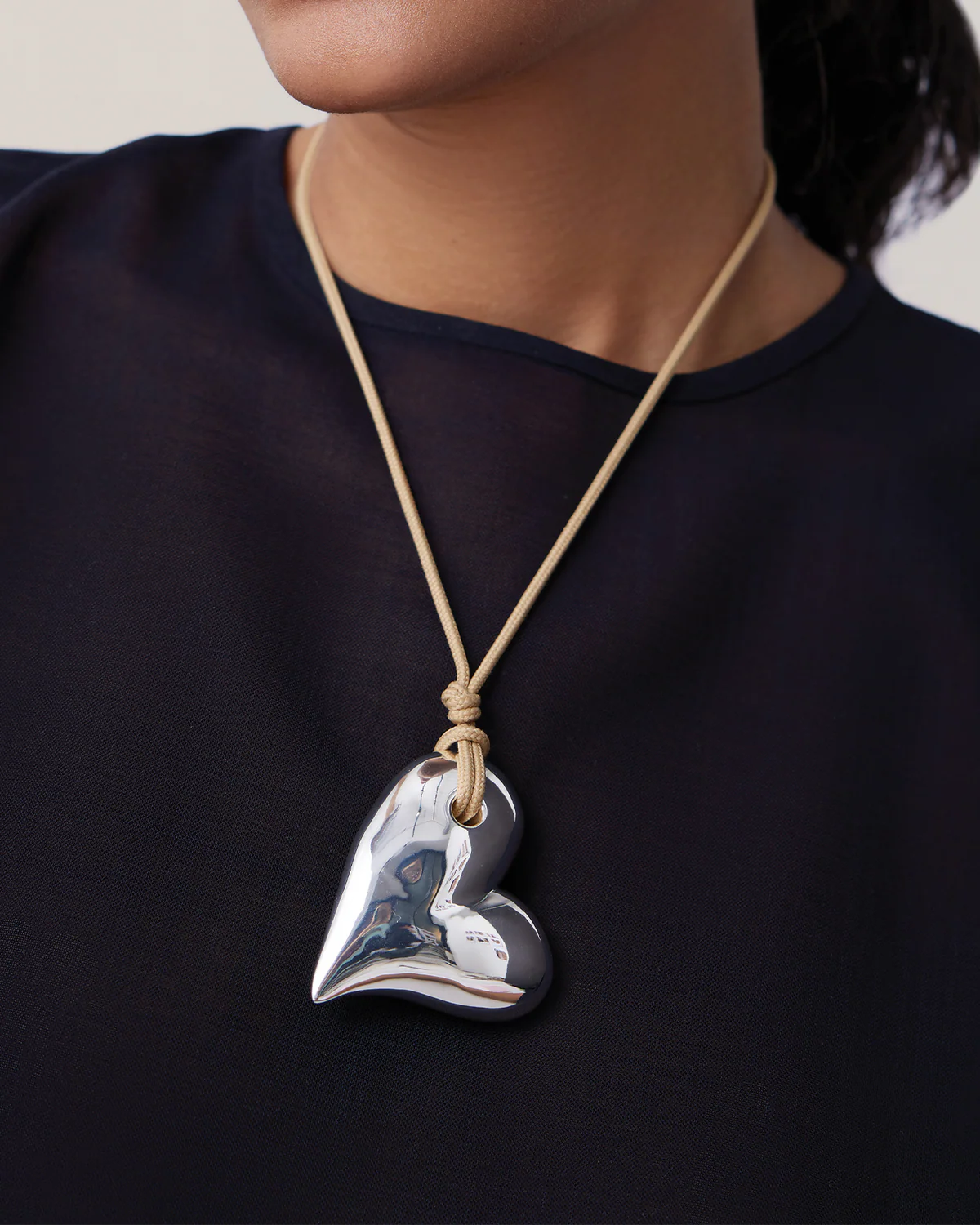 Jenny Bird Mega Art Heart on a String in High Polish Silver