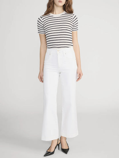 Frame Seamed Wide Trouser Crop in Au Natural Cream