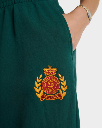 Sporty & Rich NY Crest Embroidered Wide Sweatpant in Forest