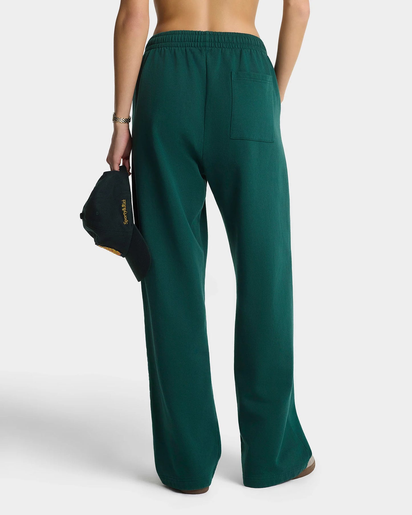 Sporty & Rich NY Crest Embroidered Wide Sweatpant in Forest