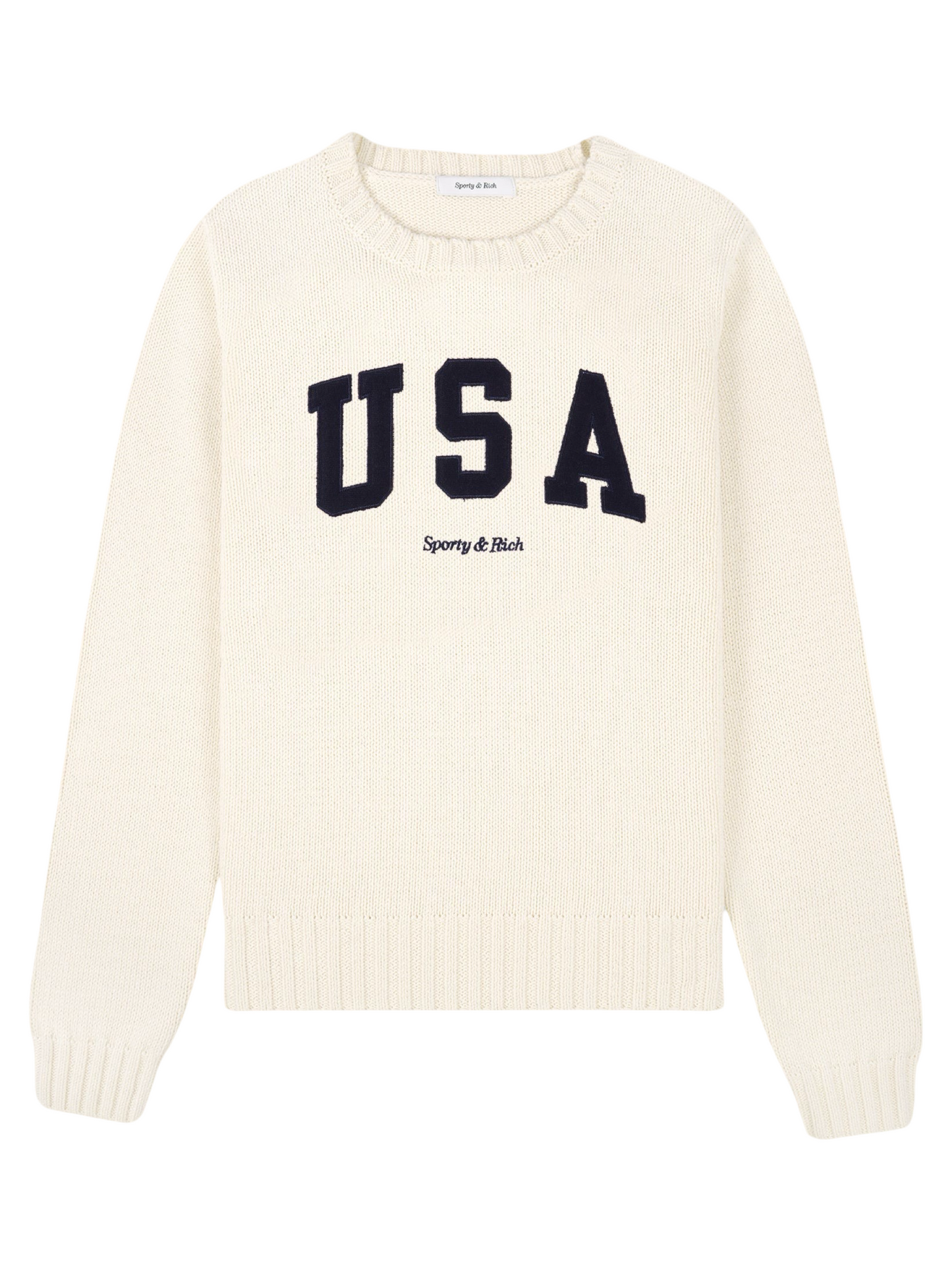 Sporty & Rich USA Knitted Sweater in Ecru