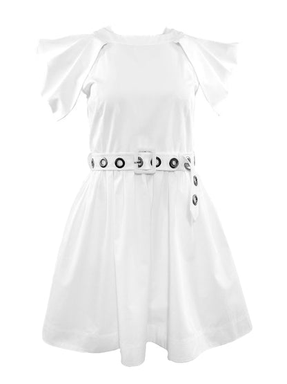 THEO Echo Grommet Belted Dress in White