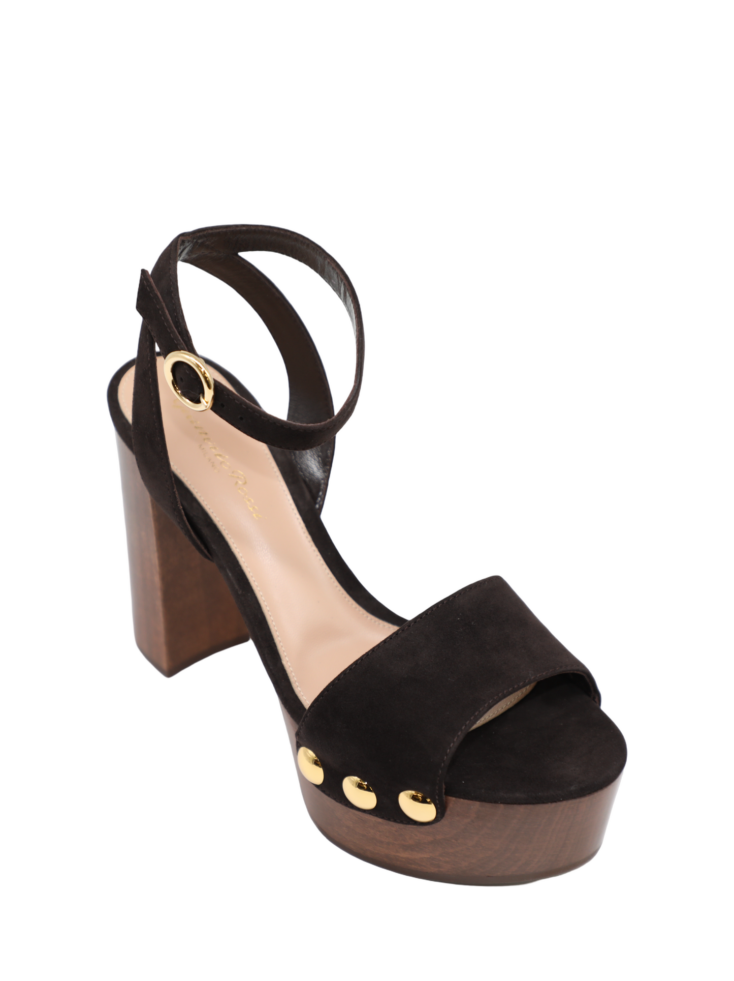 Gianvito Suede Wooden Platform Heel in Moka