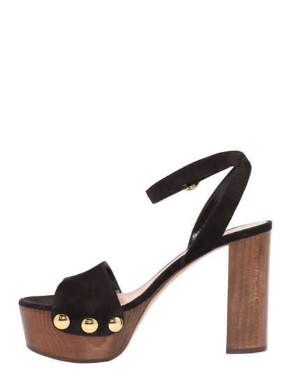 Gianvito Suede Wooden Platform Heel in Moka