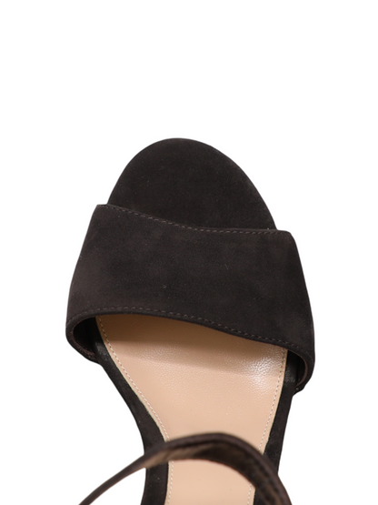 Gianvito Suede Wooden Platform Heel in Moka