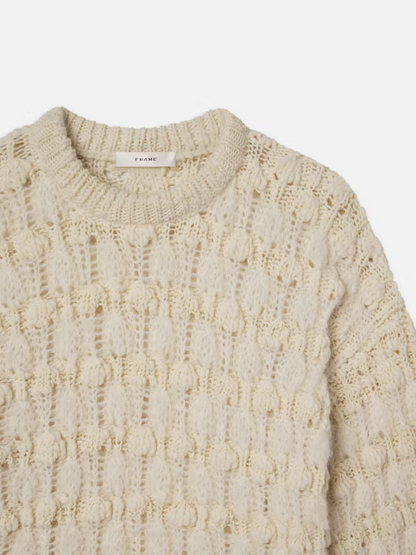 Frame Popcorn Stripe Sweater in Cream