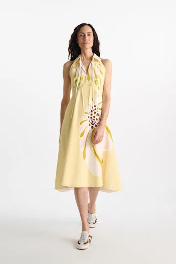 Dorothee Schumacher Floral Power Poplin Midi Sleeveless Dress in Dream Flower Yellow