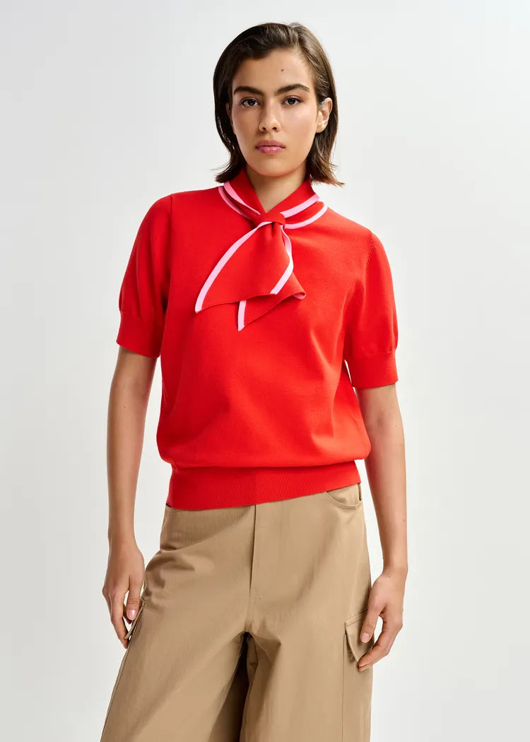 Essentiel Antwerp Jonda Contrast Colour Polo in Orange Brulee