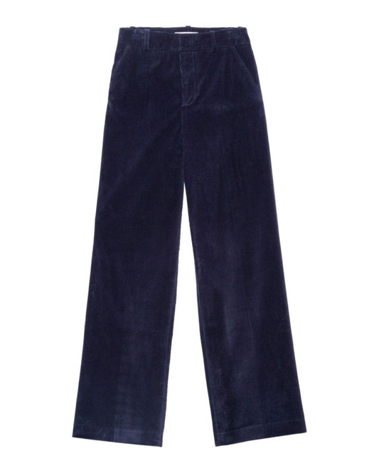Frame High Rise Relaxed Cord Trouser in Navy