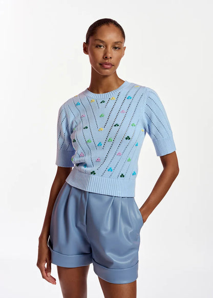Essentiel Antwerp Light Blue Pointelle-Knitted Sweater With Embroideries