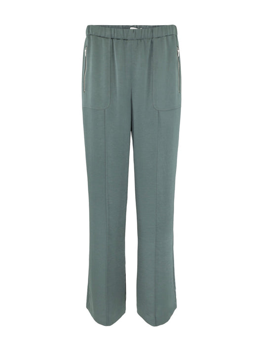 Vince Shiny Zip Trim Wide Leg Pull On Pants in Night Pine