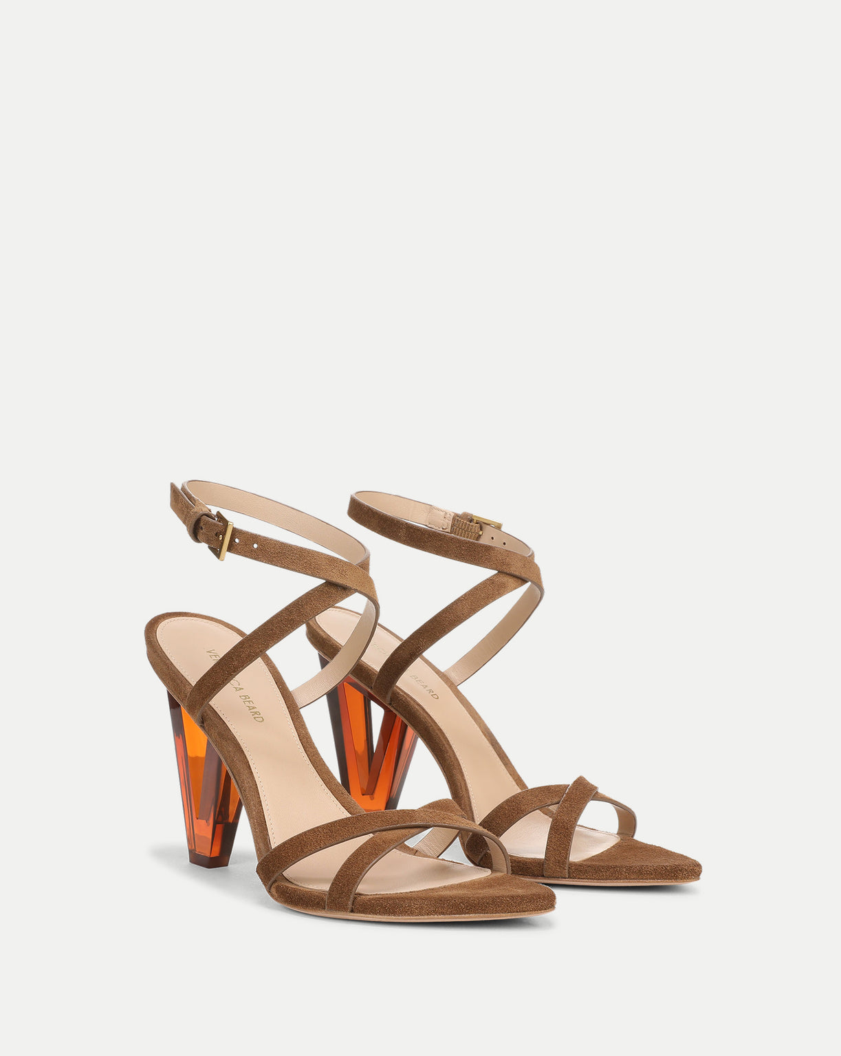 Veronica Beard Lanaya Suede Ankle-Wrap Sandal in Chestnut Brown