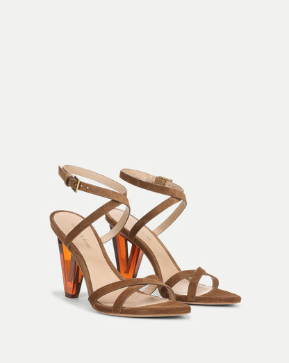 Veronica Beard Lanaya Suede Ankle-Wrap Sandal in Chestnut Brown