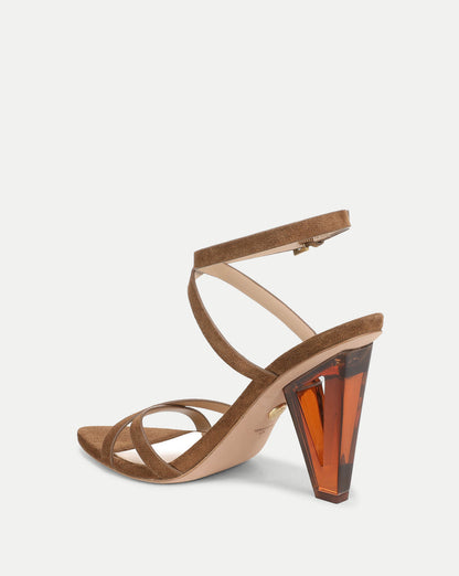 Veronica Beard Lanaya Suede Ankle-Wrap Sandal in Chestnut Brown