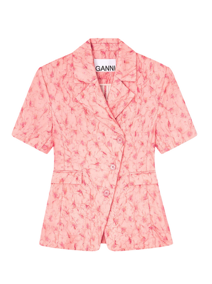 Ganni Shibori Organza Short Sleeve Blazer in Lantana