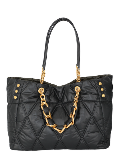 Balmain 1945 Soft Cabas-Grid Quilted Nylon Tote Bag in Noir