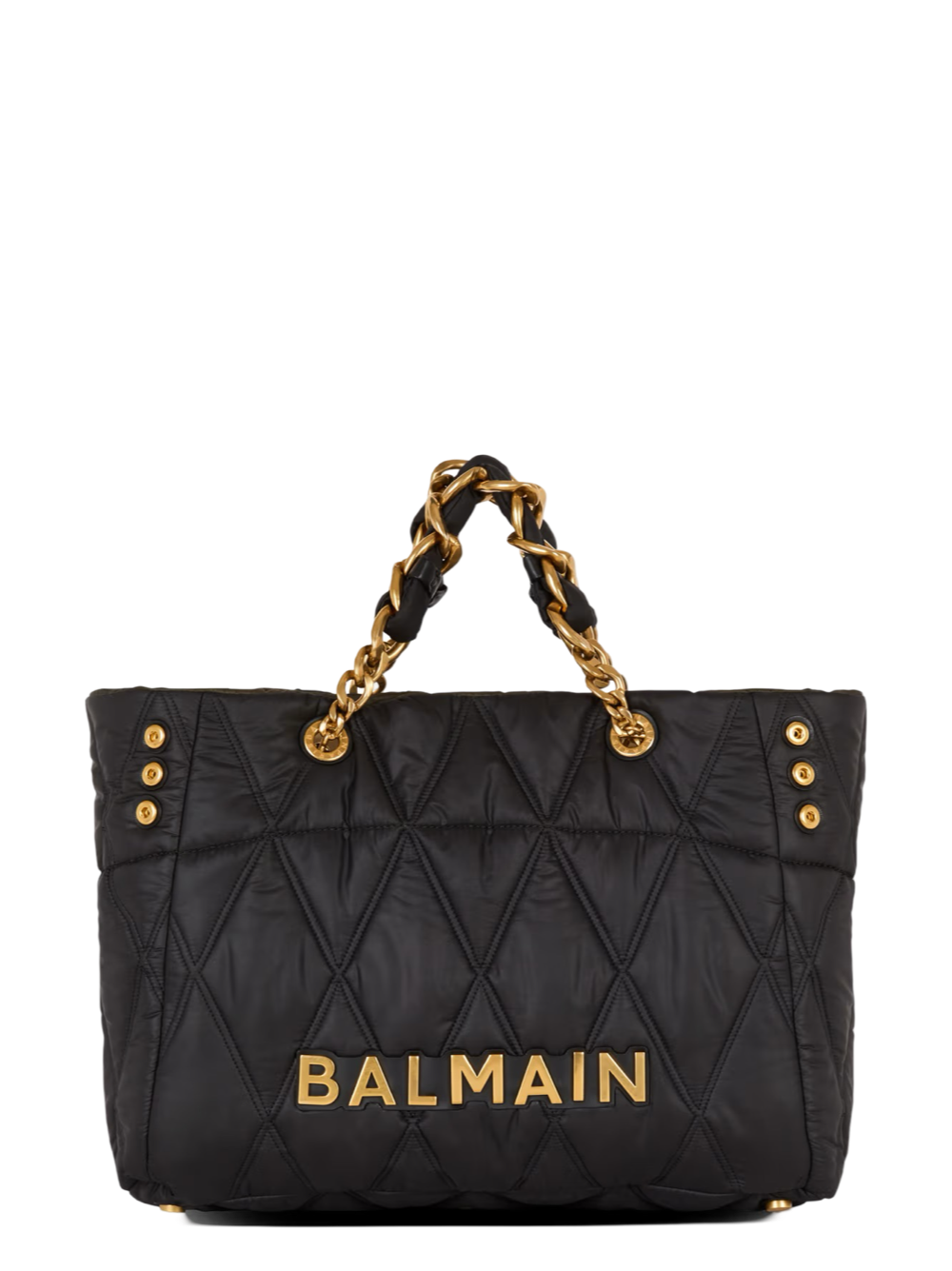 Balmain 1945 Soft Cabas-Grid Quilted Nylon Tote Bag in Noir