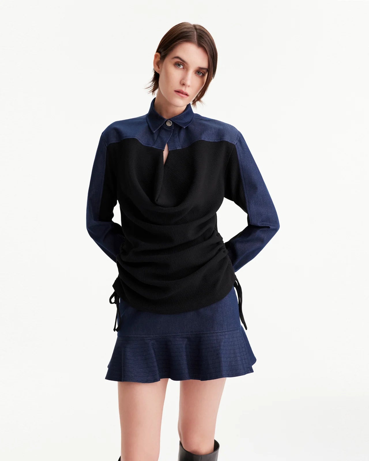 THEO Demeter Denim Trapunto Hem Skirt