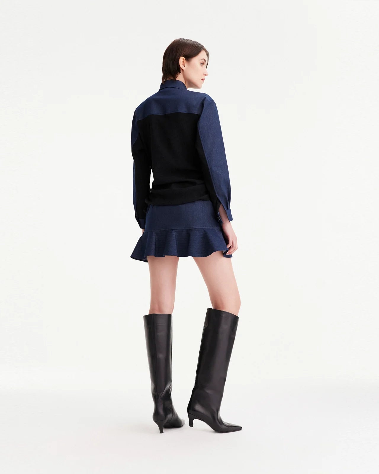 THEO Demeter Denim Trapunto Hem Skirt