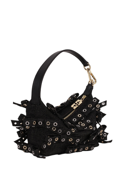 Ganni Black Denim Small Butterfly Pouch Bow Bag