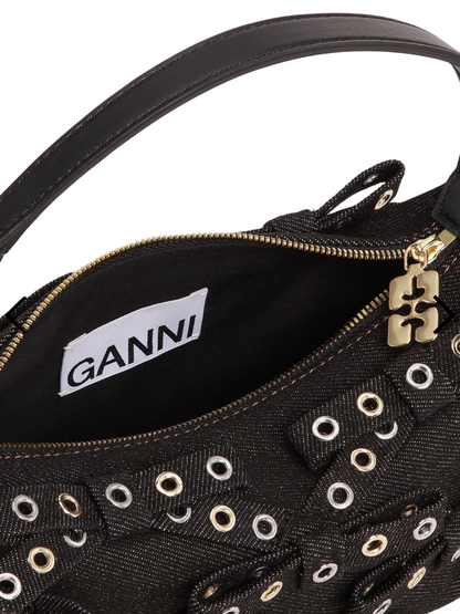 Ganni Black Denim Small Butterfly Pouch Bow Bag