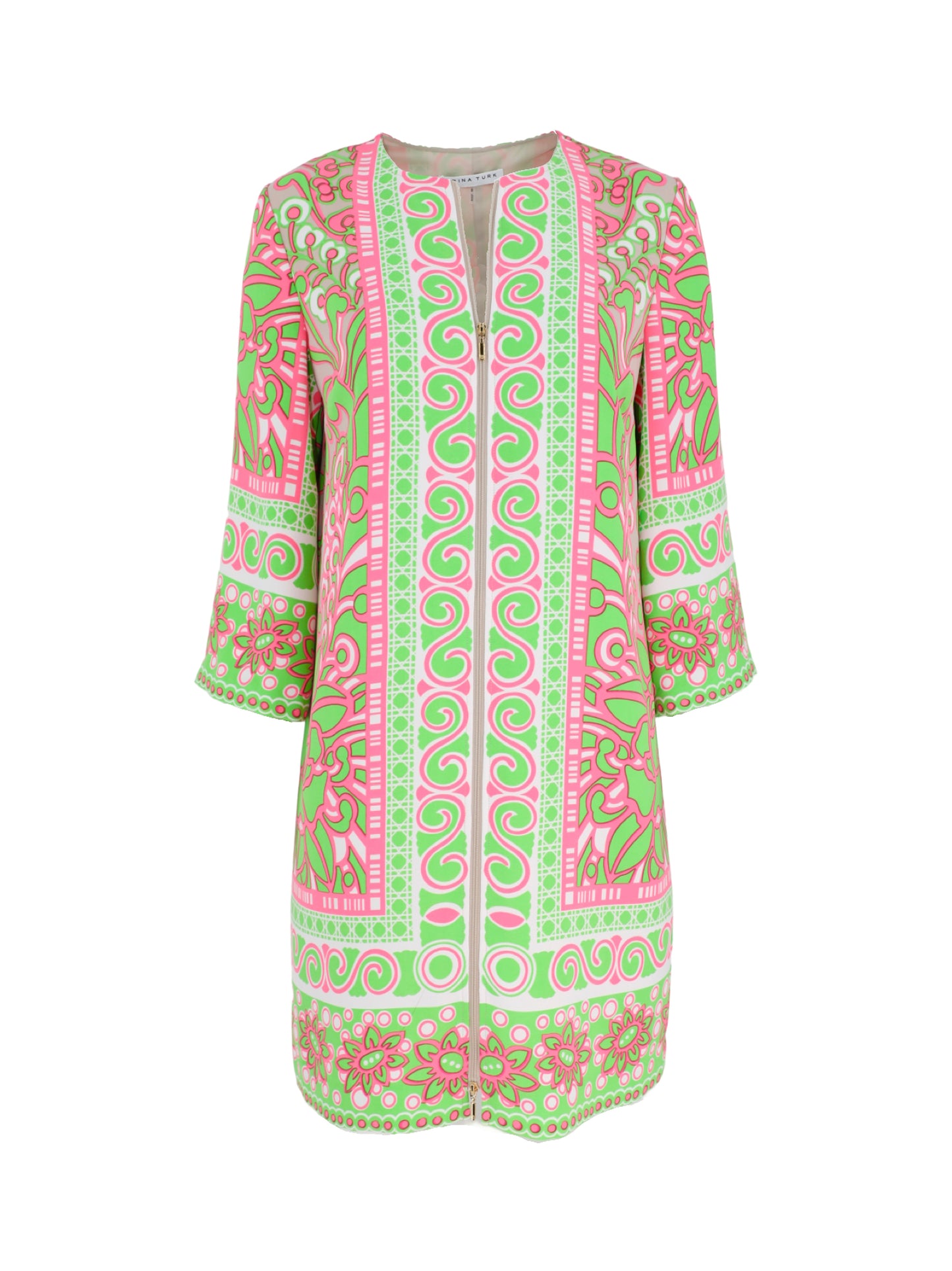 Trina Turk Botanical 3/4-Sleeve Zip Dress in Petra Floral
