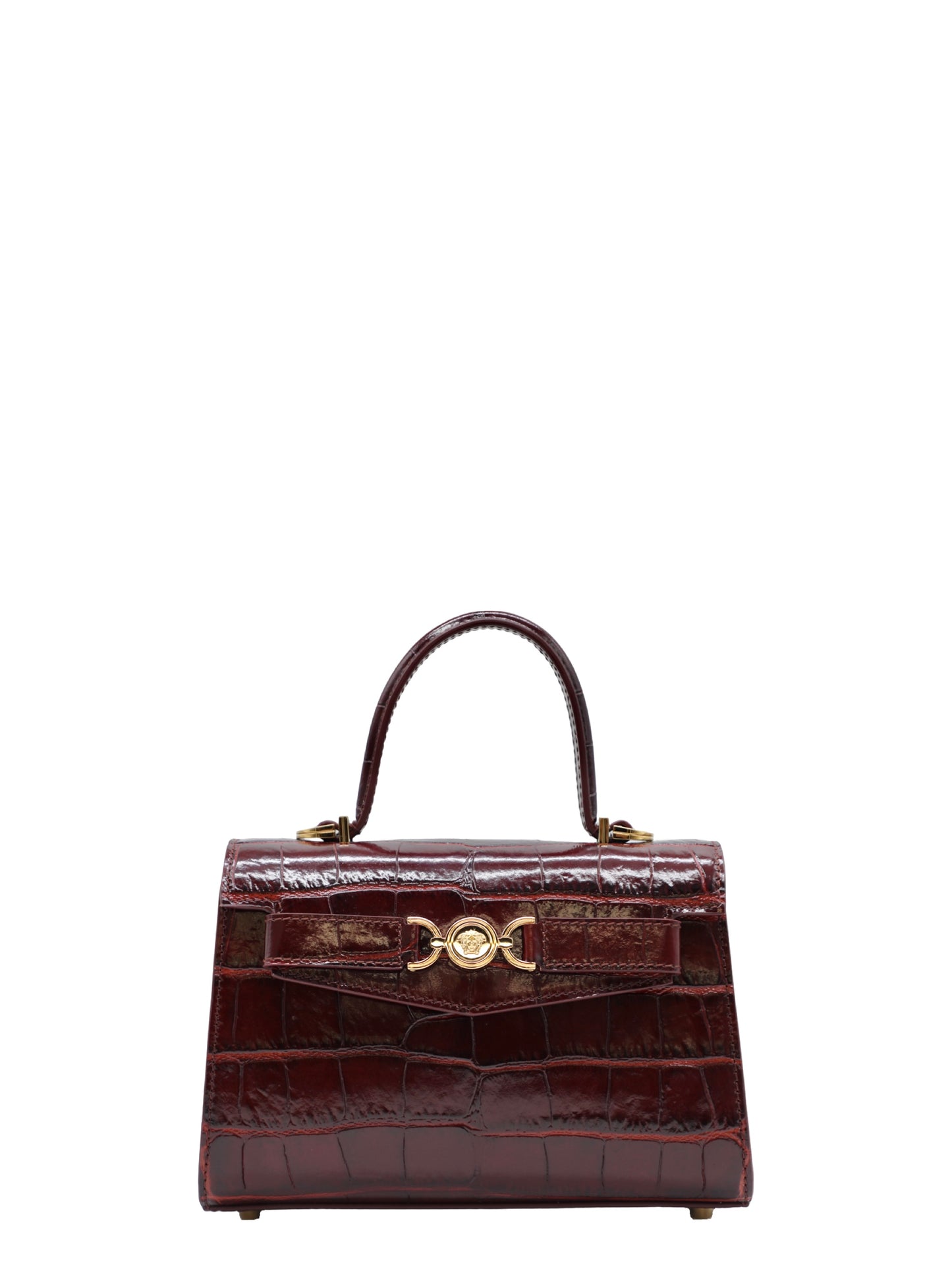 Versace Croc-Effect Medusa '95 Small Handbag in Burgundy