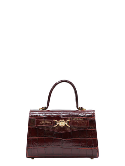Versace Croc-Effect Medusa '95 Small Handbag in Burgundy