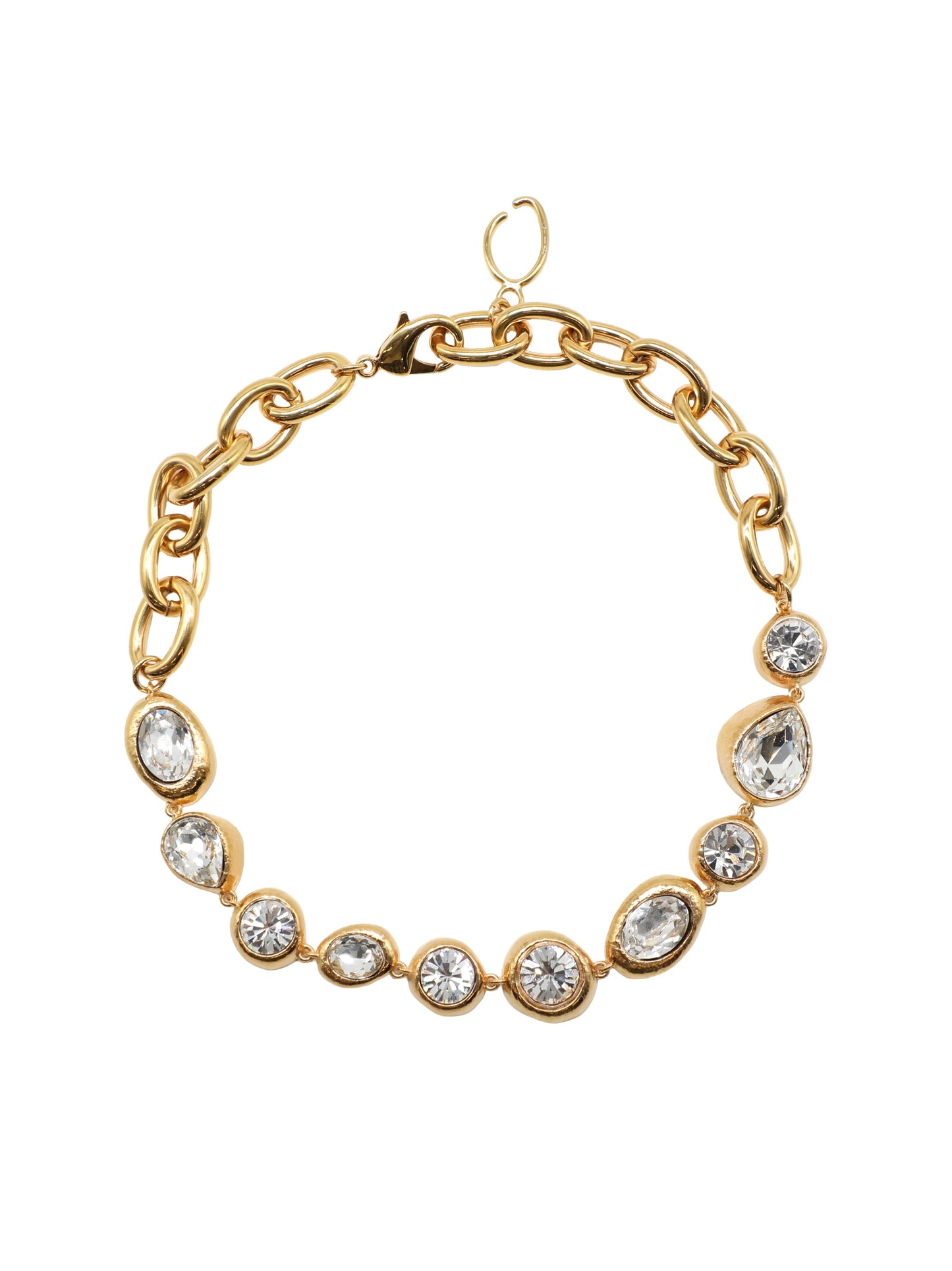 Oscar de la Renta Hammered Chain-Link Necklace in Crystal