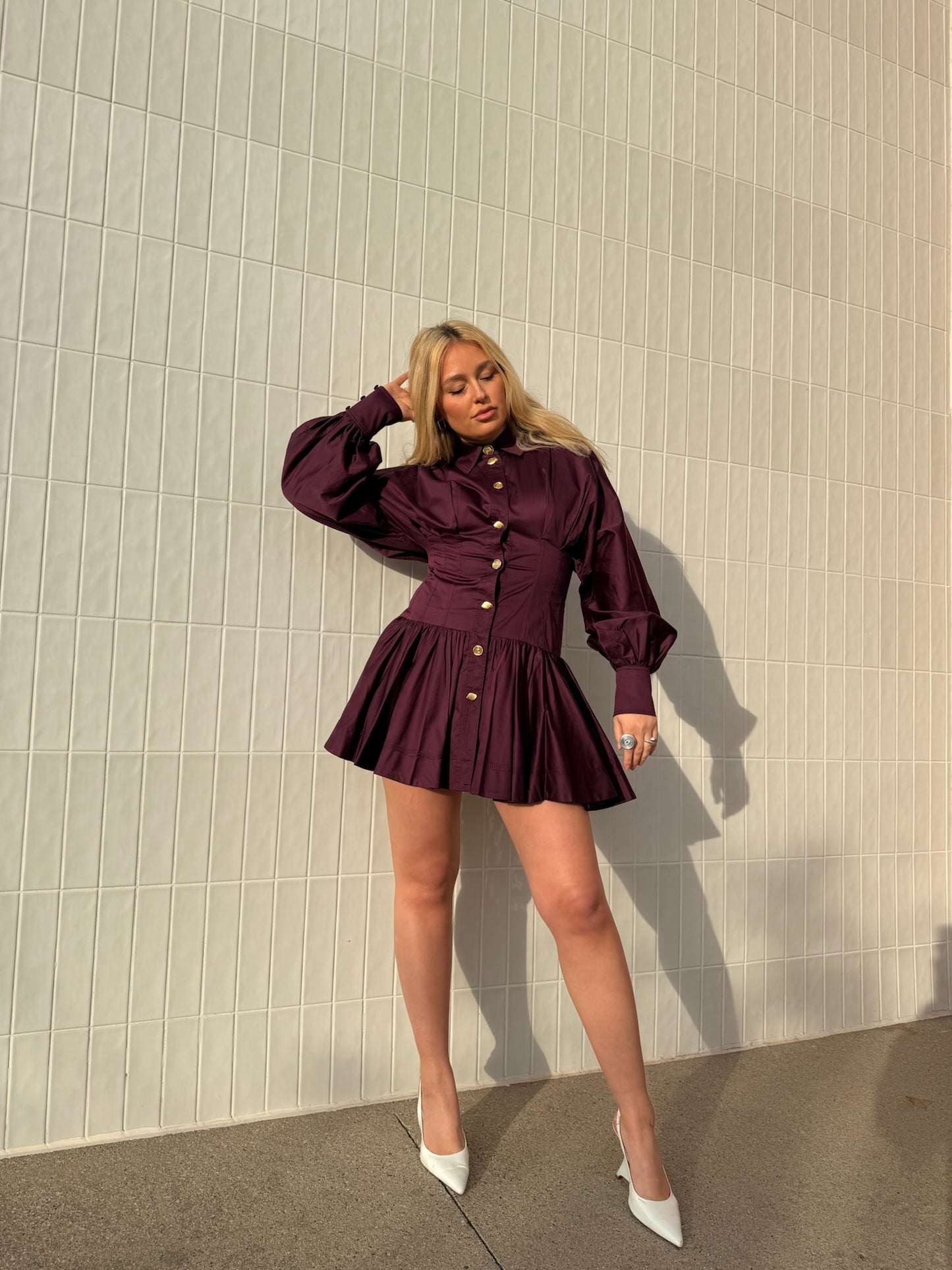 Aje Alexa Long Sleeve Mini Dress in Mulberry