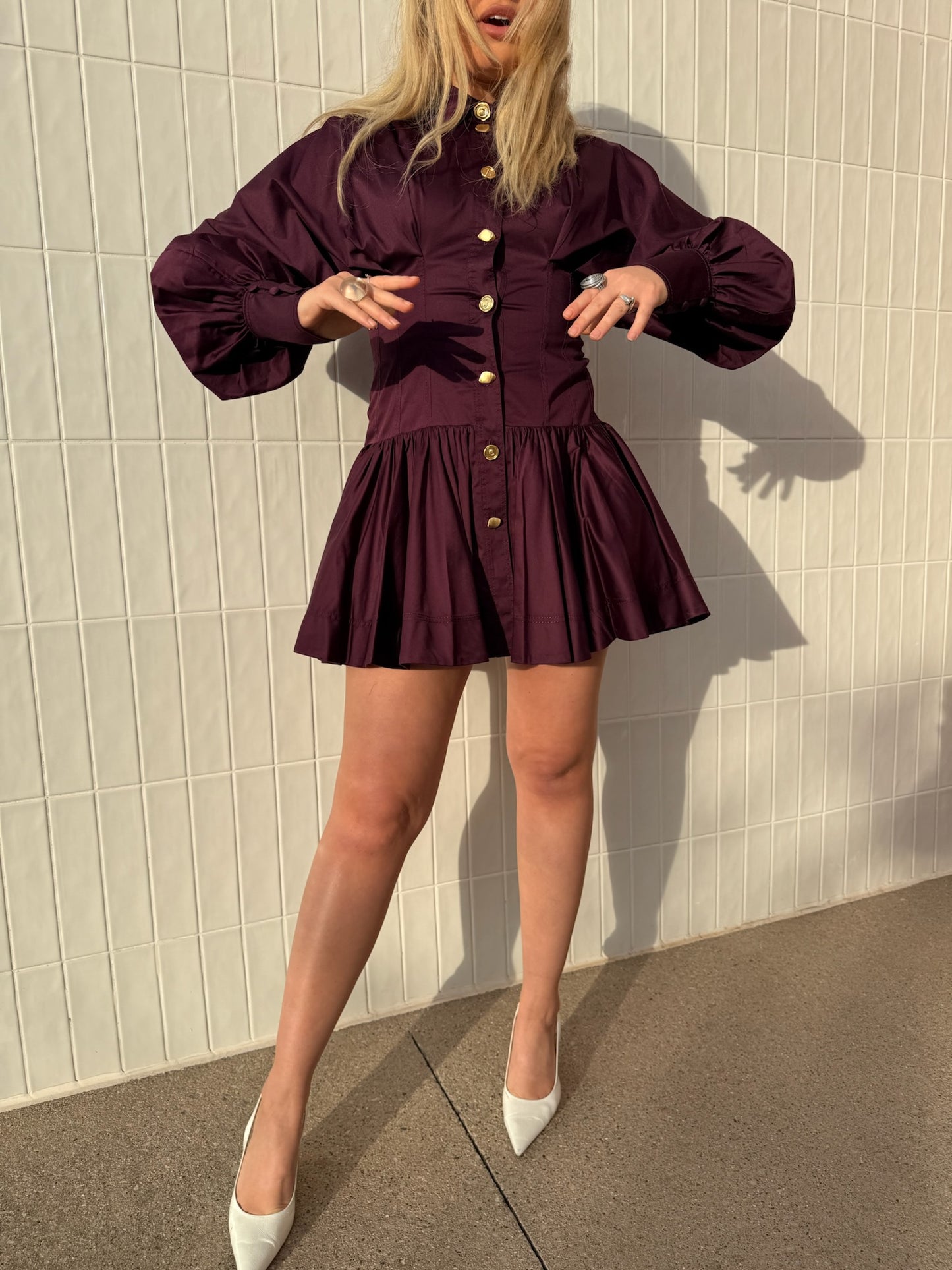 Aje Alexa Long Sleeve Mini Dress in Mulberry