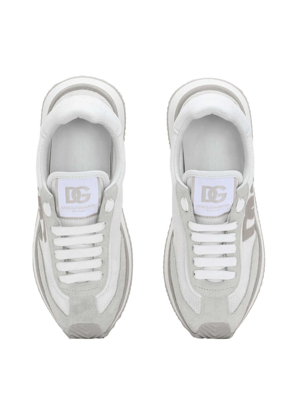 Dolce & Gabbana Mixed Material DG Cushion Sneakers in White/White Dolce & Gabbana Mixed Material DG Cushion Sneakers in White/White