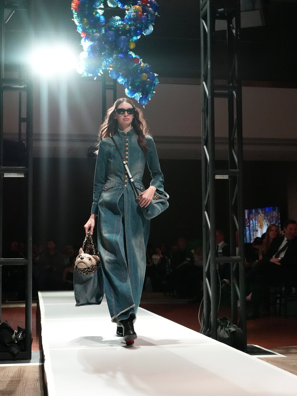 Alice + Olivia Winn Long Denim Military Jacket in Georgetta Vintage Blue