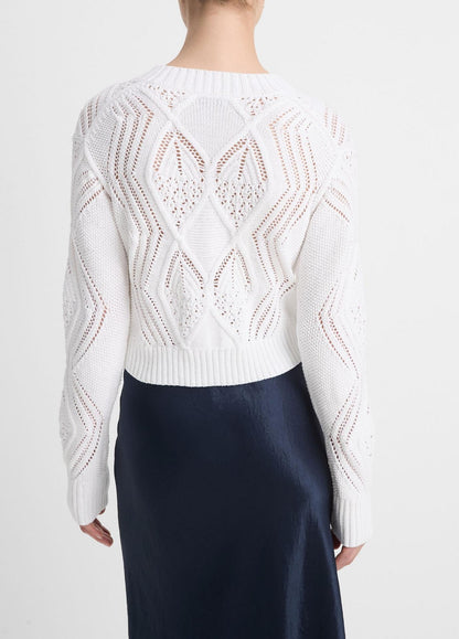 Vince Diamond Cable Cardi in Optic White